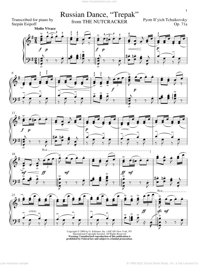 Russian Dance ('Trepak') sheet music for piano solo by Pyotr Ilyich Tchaikovsky, Jeffrey Biegel and Matthew Edwards, classical score, intermediate skill level