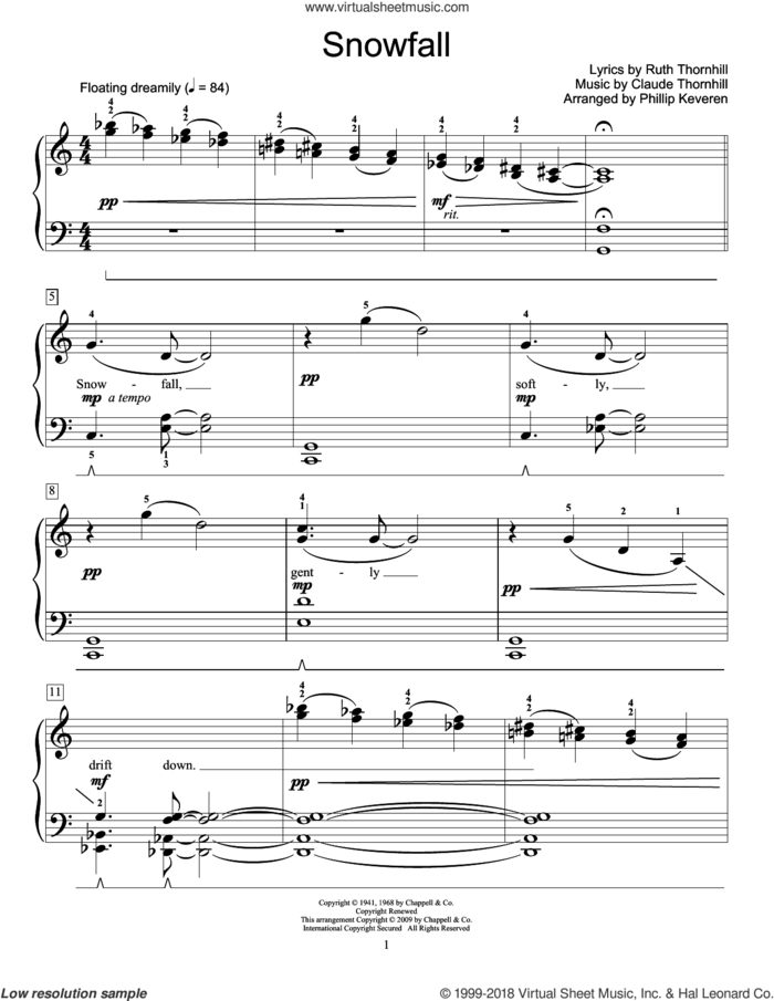 Snowfall (arr. Phillip Keveren) sheet music for piano solo (elementary) by Tony Bennett, Phillip Keveren, Miscellaneous, Claude Thornhill and Ruth Thornhill, beginner piano (elementary)