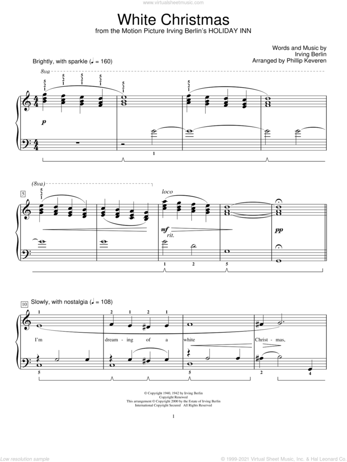 White Christmas (arr. Phillip Keveren) sheet music for piano solo (elementary) by Irving Berlin, Phillip Keveren and Miscellaneous, beginner piano (elementary)
