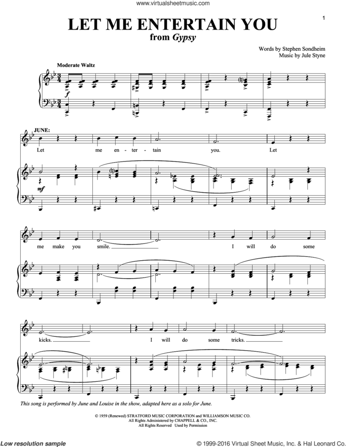 Let Me Entertain You sheet music for voice and piano by Stephen Sondheim, Gypsy (Musical) and Jule Styne, intermediate skill level