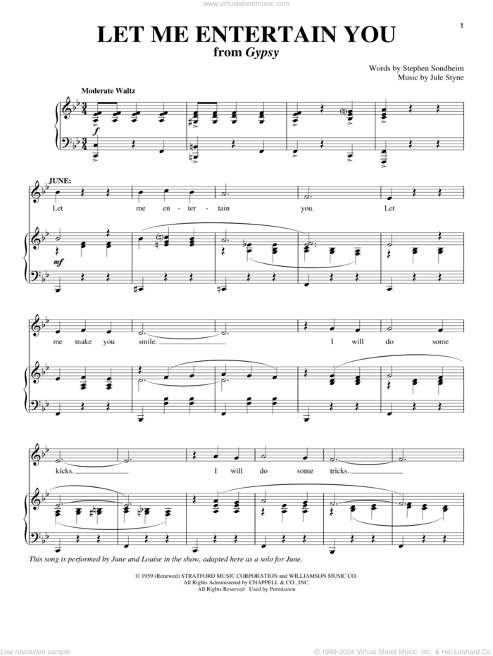 Let Me Entertain You sheet music for voice and piano by Stephen Sondheim, Gypsy (Musical) and Jule Styne, intermediate skill level