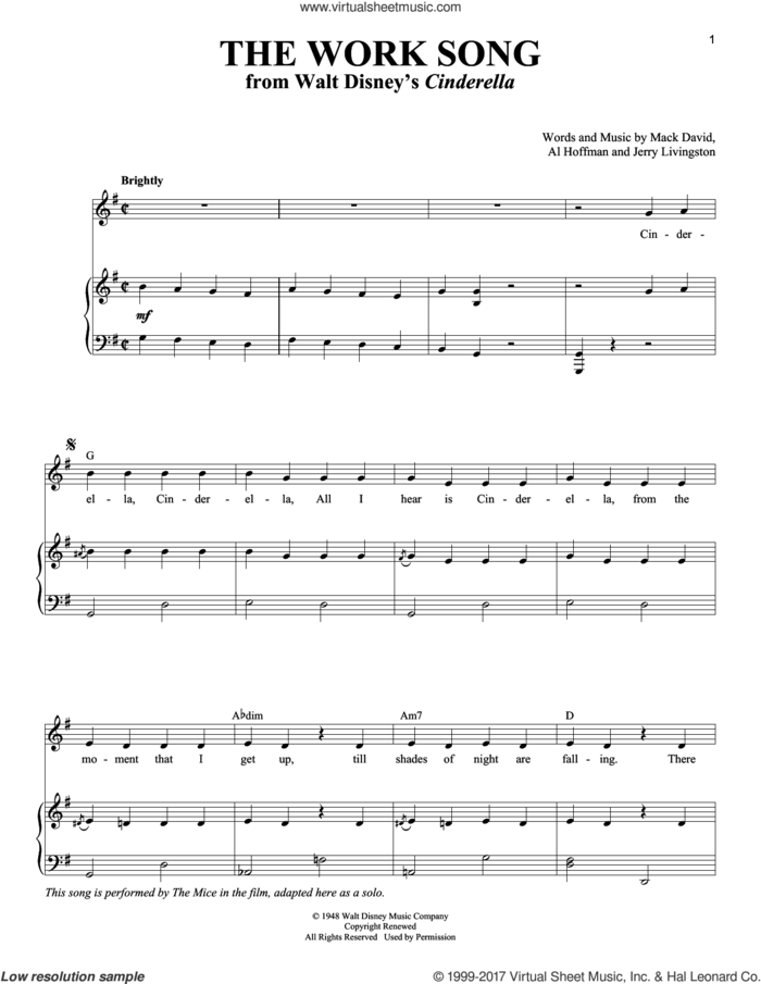 The Work Song sheet music for voice and piano by Mack David, Al Hoffman and Jerry Livingston, intermediate skill level