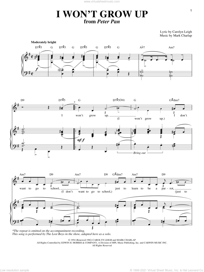 Leigh I Won T Grow Up Sheet Music For Voice And Piano Pdf