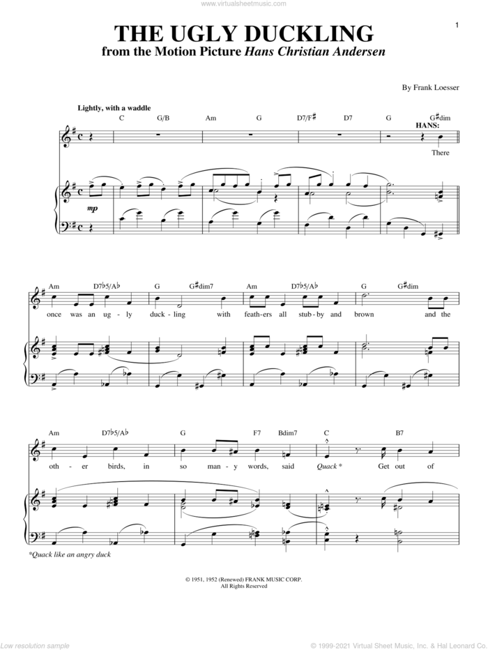 The Ugly Duckling sheet music for voice and piano by Frank Loesser, intermediate skill level