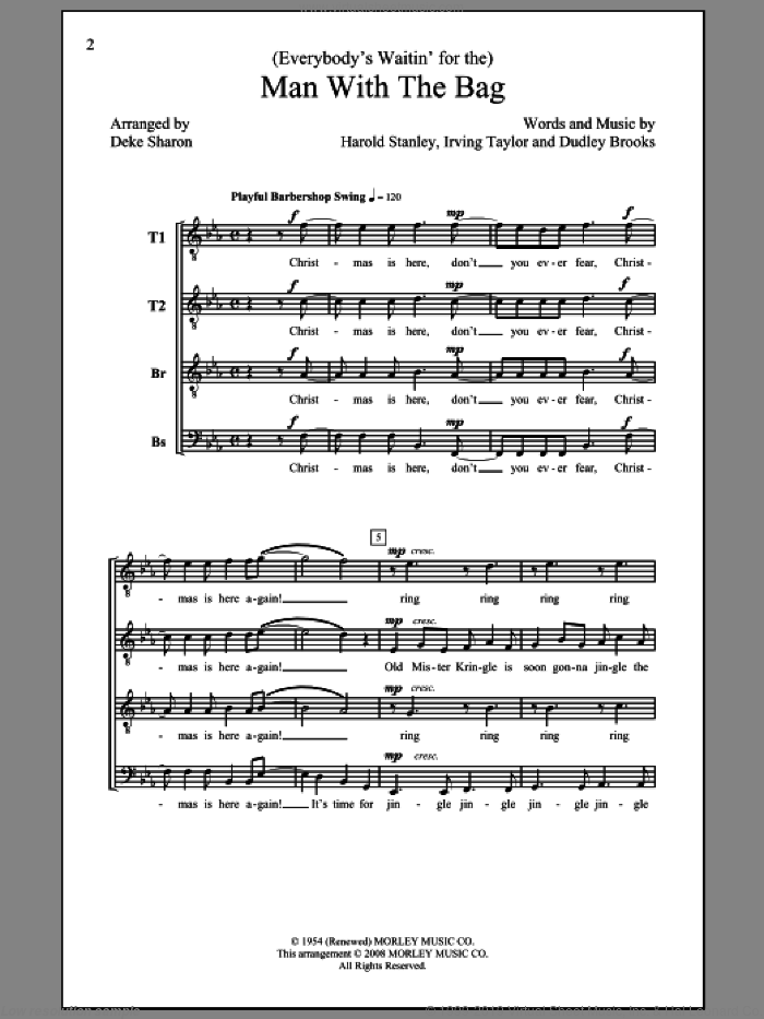 (Everybody's Waitin' For) The Man With The Bag (arr. Deke Sharon) sheet music for choir (TTBB: tenor, bass) by Deke Sharon, Dudley Brooks, Irving Taylor and Kay Starr, intermediate skill level