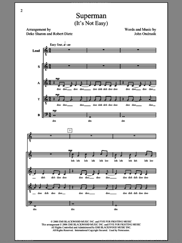 Superman (It's Not Easy) sheet music for choir (SATB: soprano, alto, tenor, bass) by Deke Sharon, John Ondrasik and Five For Fighting, intermediate skill level