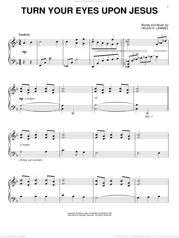 Turn Your Eyes Upon Jesus sheet music for piano solo by Newsboys and Helen H. Lemmel, intermediate skill level