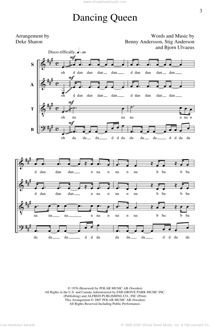 Dancing Queen (arr. Deke Sharon) sheet music for choir (SATB A Cappella) by Benny Andersson, Bjorn Alvaeus, Stig Anderson, ABBA and Deke Sharon, intermediate skill level