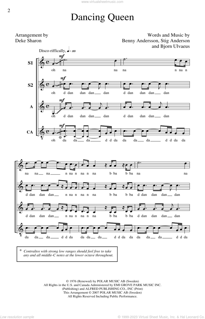 Dancing Queen (arr. Deke Sharon) sheet music for choir (SSAA a cappella) by Benny Andersson, Bjorn Alvaeus, Stig Anderson, ABBA and Deke Sharon, intermediate skill level