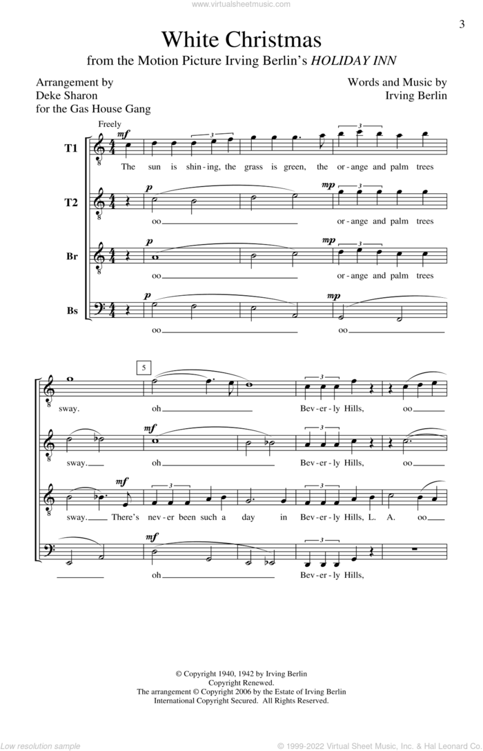White Christmas (arr. Deke Sharon) sheet music for choir (TTBB: tenor, bass) by Irving Berlin and Deke Sharon, intermediate skill level