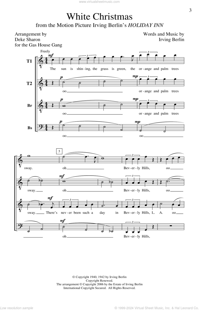 White Christmas (arr. Deke Sharon) sheet music for choir (TTBB: tenor, bass) by Irving Berlin and Deke Sharon, intermediate skill level