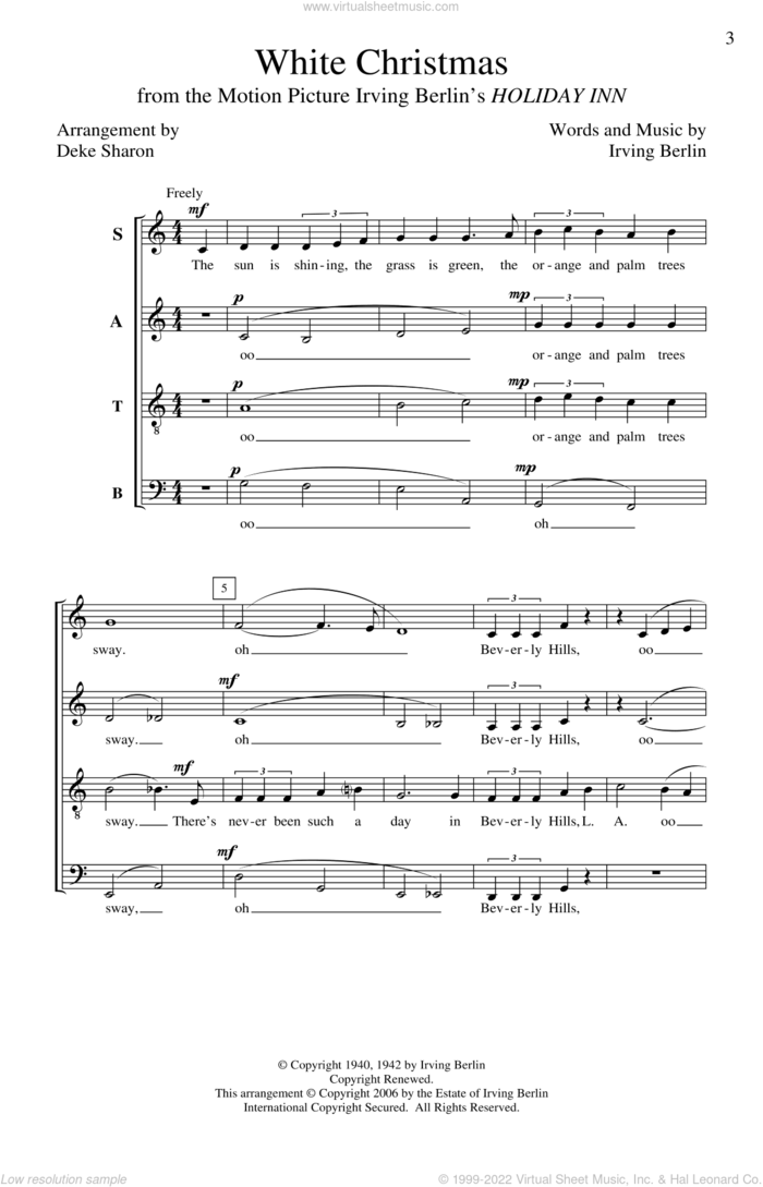 White Christmas (arr. Deke Sharon) sheet music for choir (SATB: soprano, alto, tenor, bass) by Irving Berlin and Deke Sharon, intermediate skill level