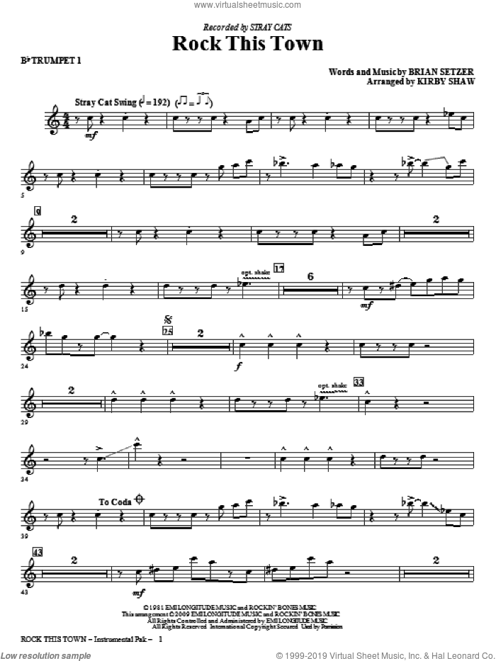 Rock This Town (complete set of parts) sheet music for orchestra/band by Brian Setzer, Kirby Shaw and Stray Cats, intermediate skill level