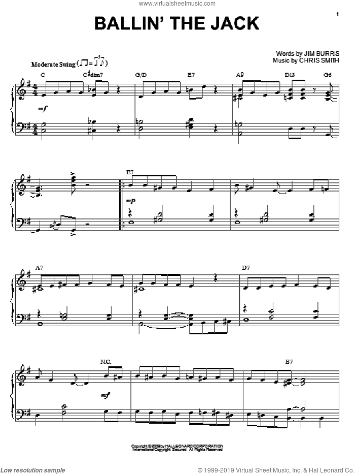 Ballin' The Jack (arr. Brent Edstrom) sheet music for piano solo by Jelly Roll Morton, Chris Smith and Jim Burris, intermediate skill level