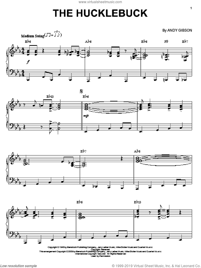 The Hucklebuck (arr. Brent Edstrom) sheet music for piano solo by Andy Gibson and Roy Alfred, intermediate skill level