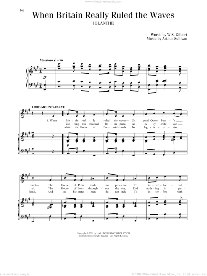 When Britain Really Ruled The Waves sheet music for voice and piano by Gilbert & Sullivan, Arthur Sullivan and William S. Gilbert, classical score, intermediate skill level