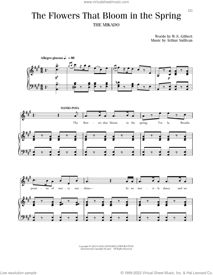 The Flowers That Bloom In The Spring sheet music for voice and piano by Gilbert & Sullivan, Arthur Sullivan and William S. Gilbert, classical score, intermediate skill level
