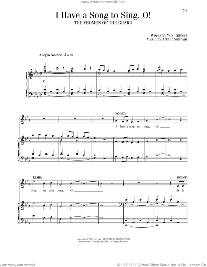 I Have A Song To Sing sheet music for voice and piano by Gilbert & Sullivan, Arthur Sullivan and William S. Gilbert, classical score, intermediate skill level