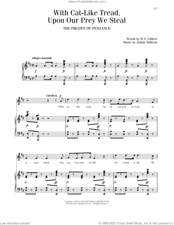 With Cat-Like Tread (from The Pirates Of Penzance) sheet music for voice and piano by Gilbert & Sullivan, Arthur Sullivan and William S. Gilbert, classical score, intermediate skill level