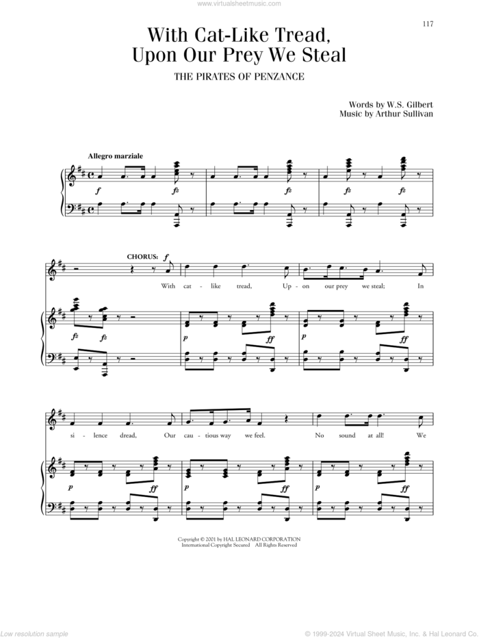 With Cat-Like Tread (from The Pirates Of Penzance) sheet music for voice and piano by Gilbert & Sullivan, Arthur Sullivan and William S. Gilbert, classical score, intermediate skill level