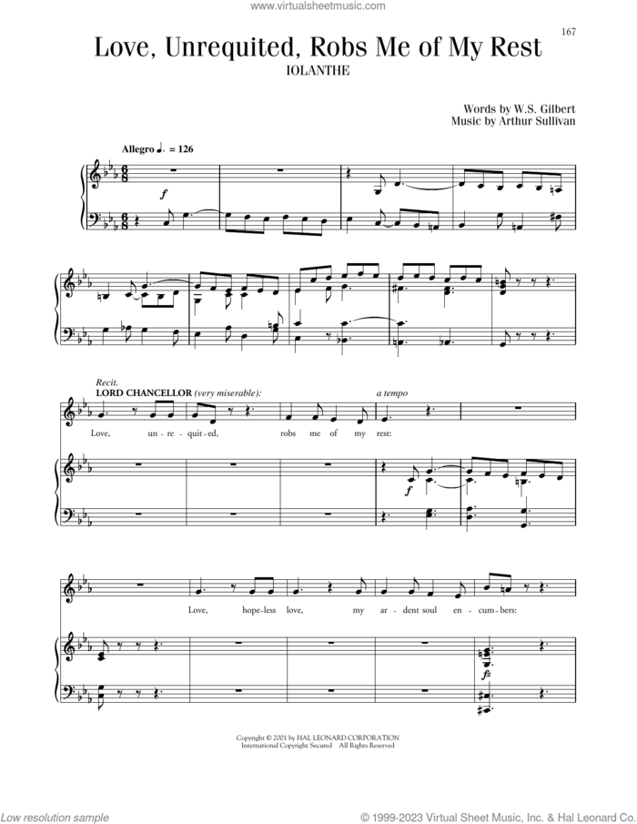 Love, Unrequited, Robs Me Of My Rest sheet music for voice and piano by Gilbert & Sullivan, Mandy Patinkin, Arthur Sullivan and William S. Gilbert, classical score, intermediate skill level