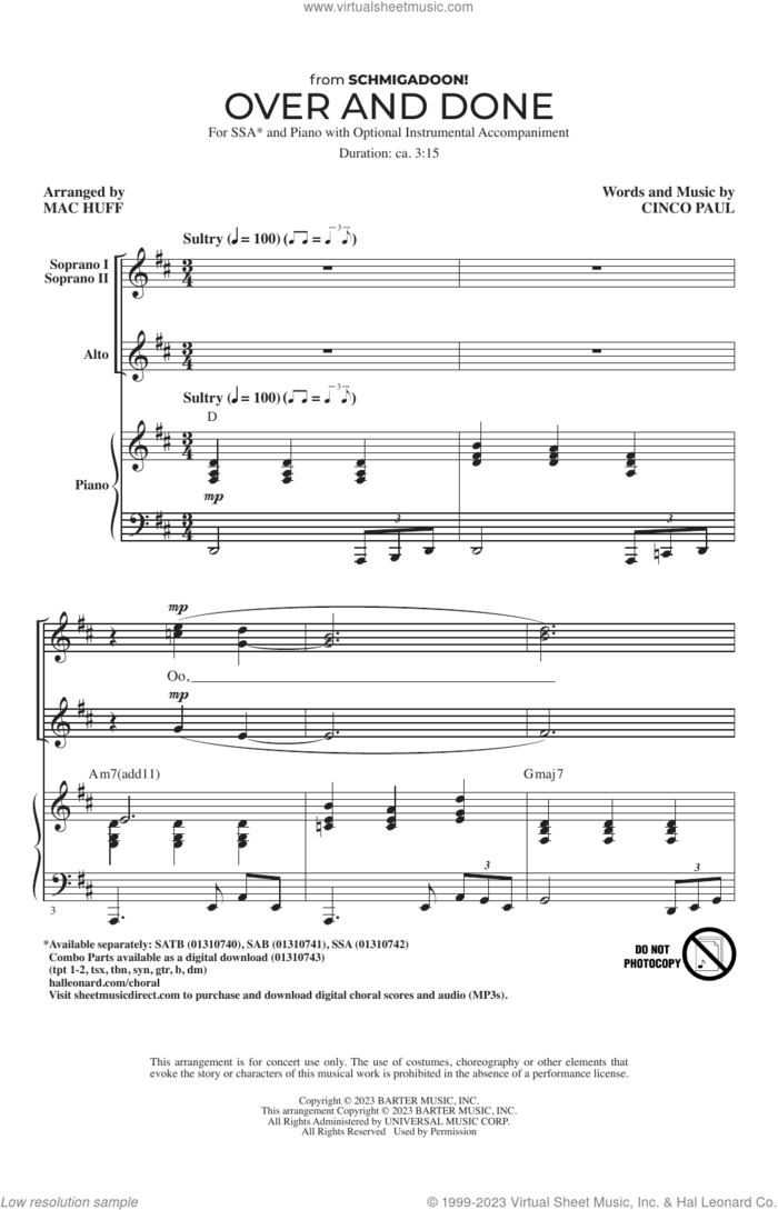 Over And Done (from Schmigadoon!) (arr. Mac Huff) sheet music for choir (SSA: soprano, alto) by Cinco Paul, Mac Huff and Ariana DeBose, intermediate skill level