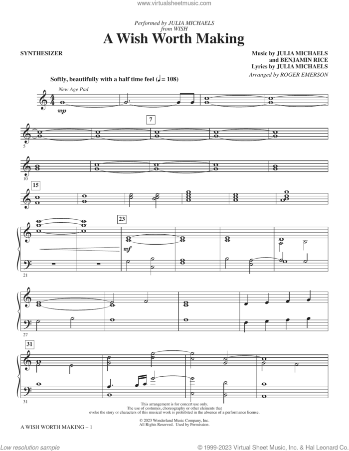 A Wish Worth Making (from Wish) (arr. Roger Emerson) (complete set of parts) sheet music for orchestra/band (Rhythm) by Julia Michaels, Benjamin Rice and Roger Emerson, intermediate skill level