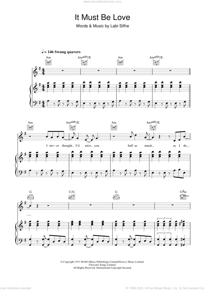 It Must Be Love sheet music for voice, piano or guitar by Madness and Labi Siffre, intermediate skill level