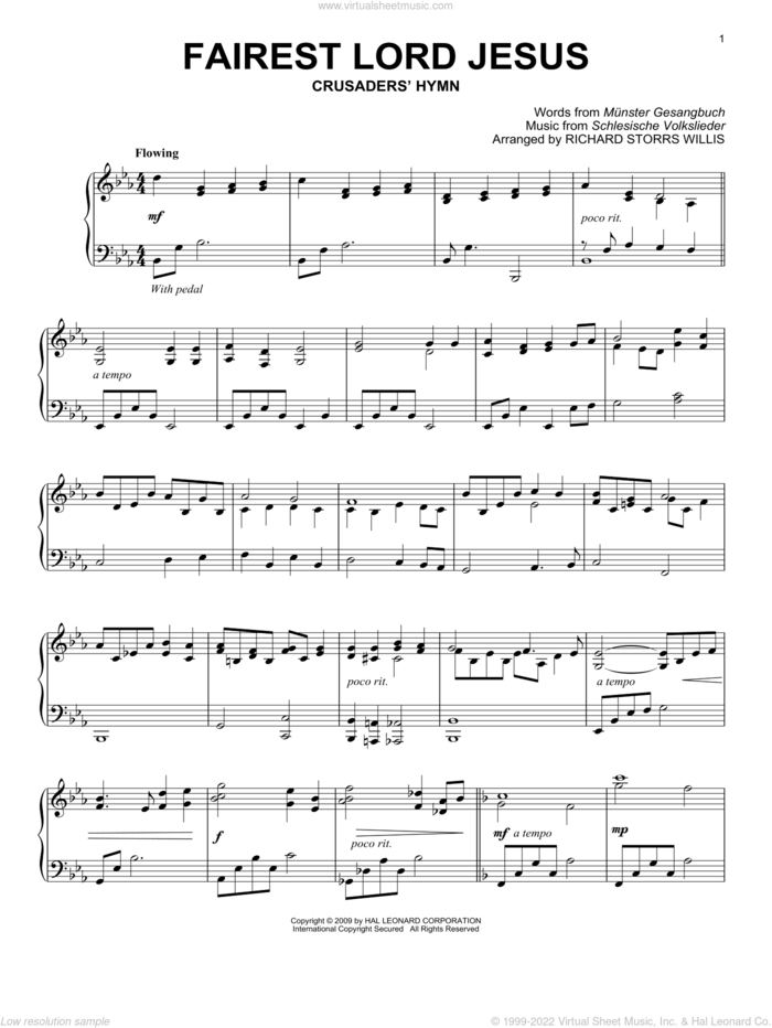 Fairest Lord Jesus (from Images: Sacred Piano Reflections) sheet music for piano solo by Munster Gesangbuch, Joseph August Seiss, Richard Storrs Willis and Schlesische Volkslieder, intermediate skill level