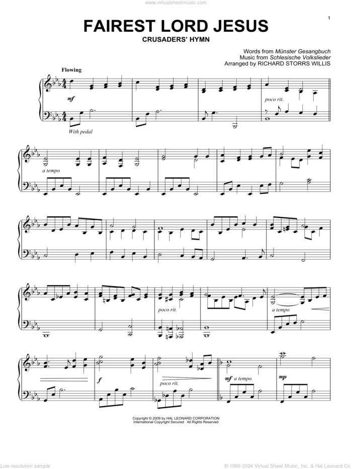 Fairest Lord Jesus (from Images: Sacred Piano Reflections) sheet music for piano solo by Munster Gesangbuch, Joseph August Seiss, Richard Storrs Willis and Schlesische Volkslieder, intermediate skill level