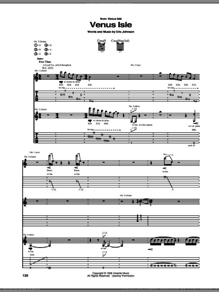 Venus Isle sheet music for guitar (tablature) by Eric Johnson, intermediate skill level