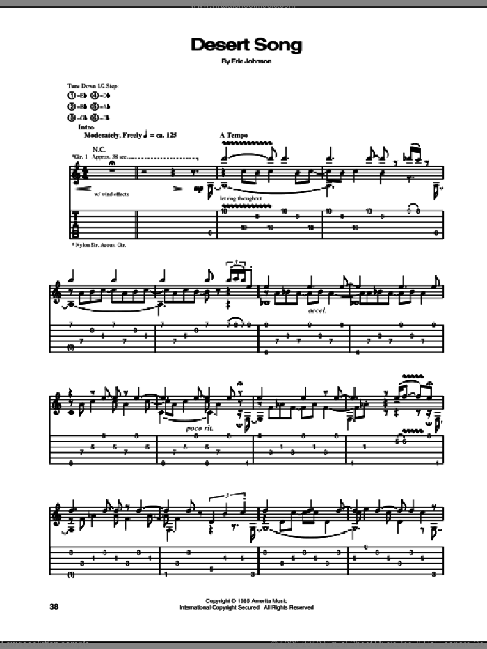 The Desert Song sheet music for guitar (tablature) by Eric Johnson, intermediate skill level