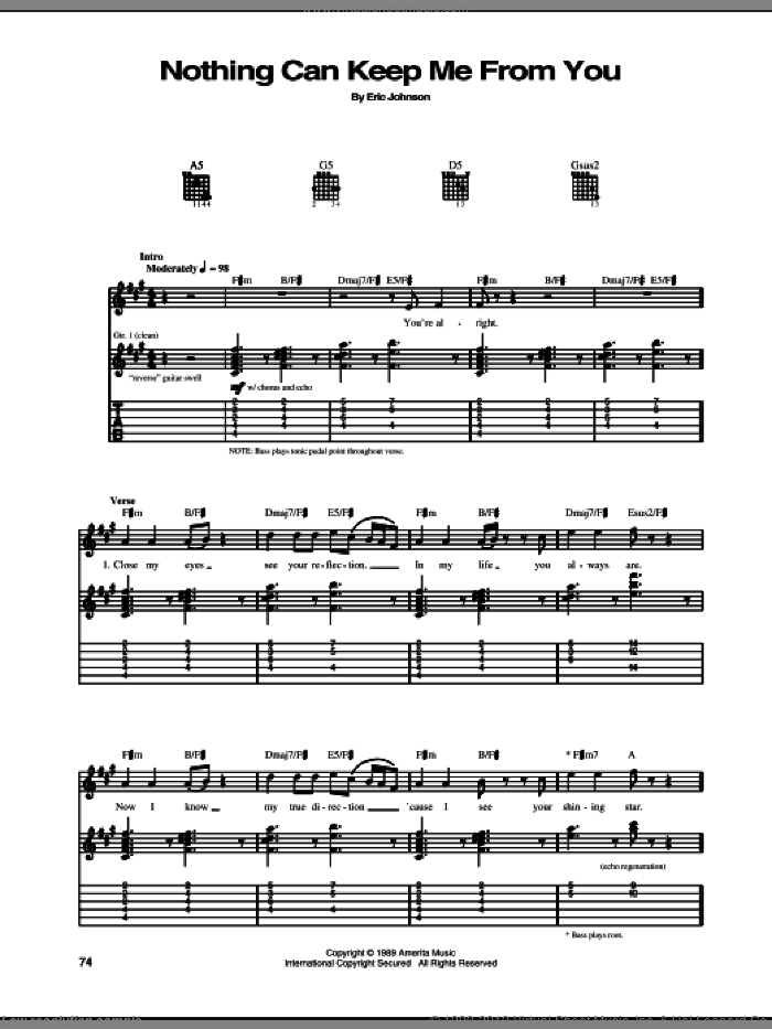 Nothing Can Keep Me From You sheet music for guitar (tablature) by Eric Johnson, intermediate skill level