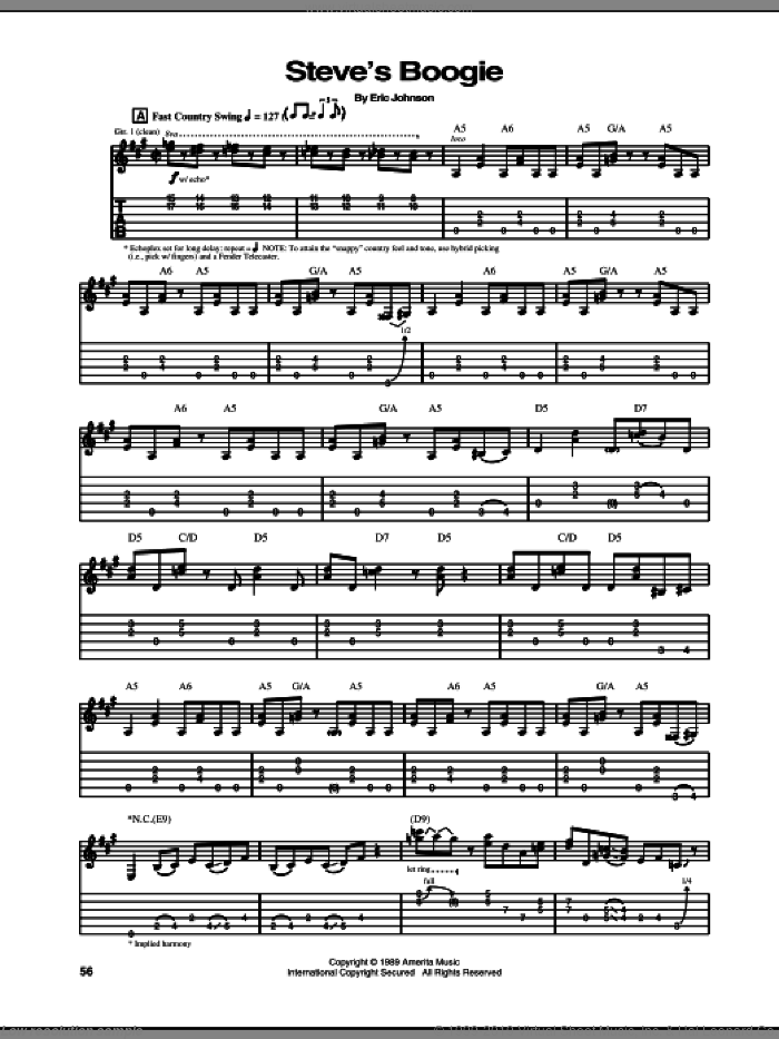 Steve's Boogie sheet music for guitar (tablature) by Eric Johnson, intermediate skill level