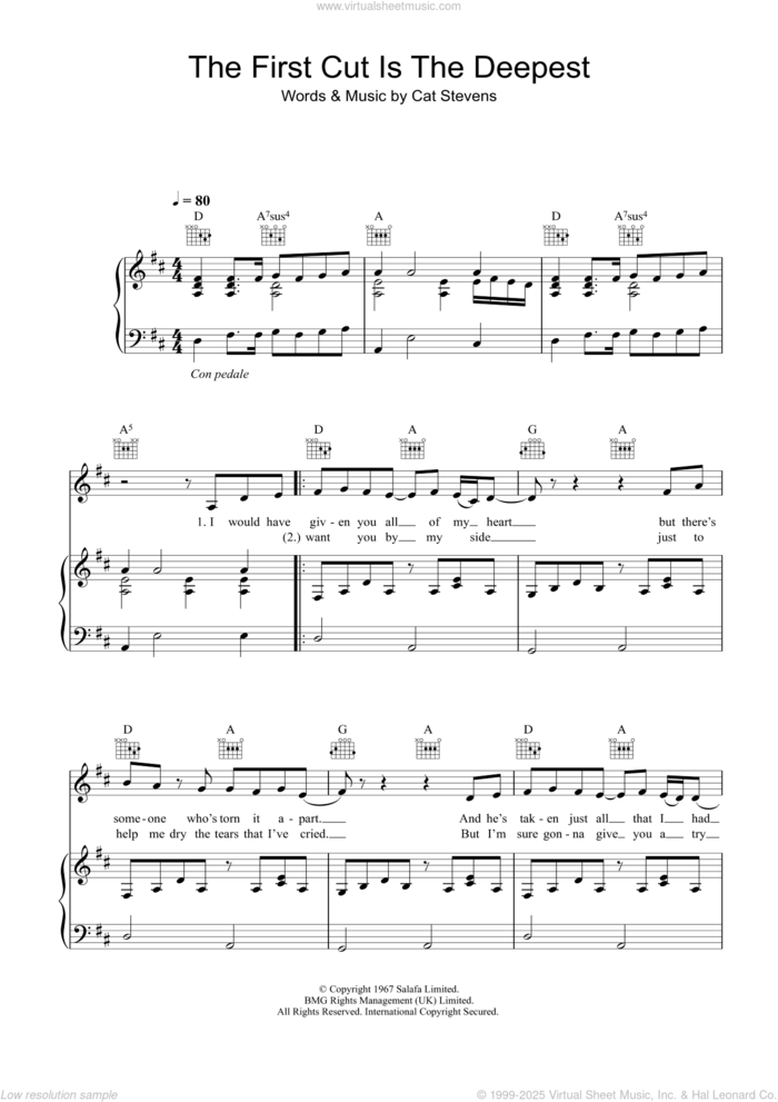 The First Cut Is The Deepest sheet music for voice, piano or guitar by Sheryl Crow, intermediate skill level