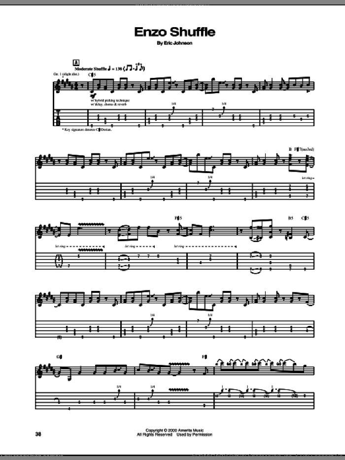 Enzo Shuffle sheet music for guitar (tablature) by Eric Johnson, intermediate skill level
