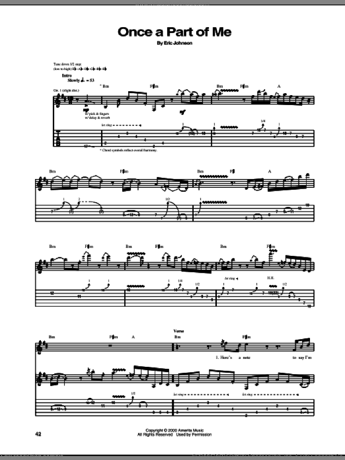 Once A Part Of Me sheet music for guitar (tablature) by Eric Johnson, intermediate skill level