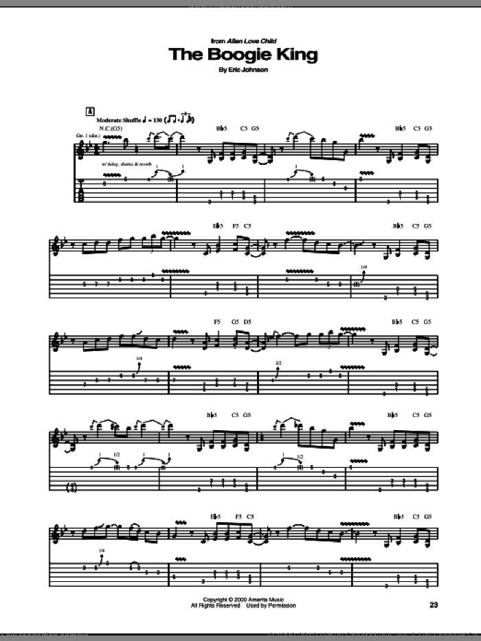 The Boogie King sheet music for guitar (tablature) by Eric Johnson, intermediate skill level