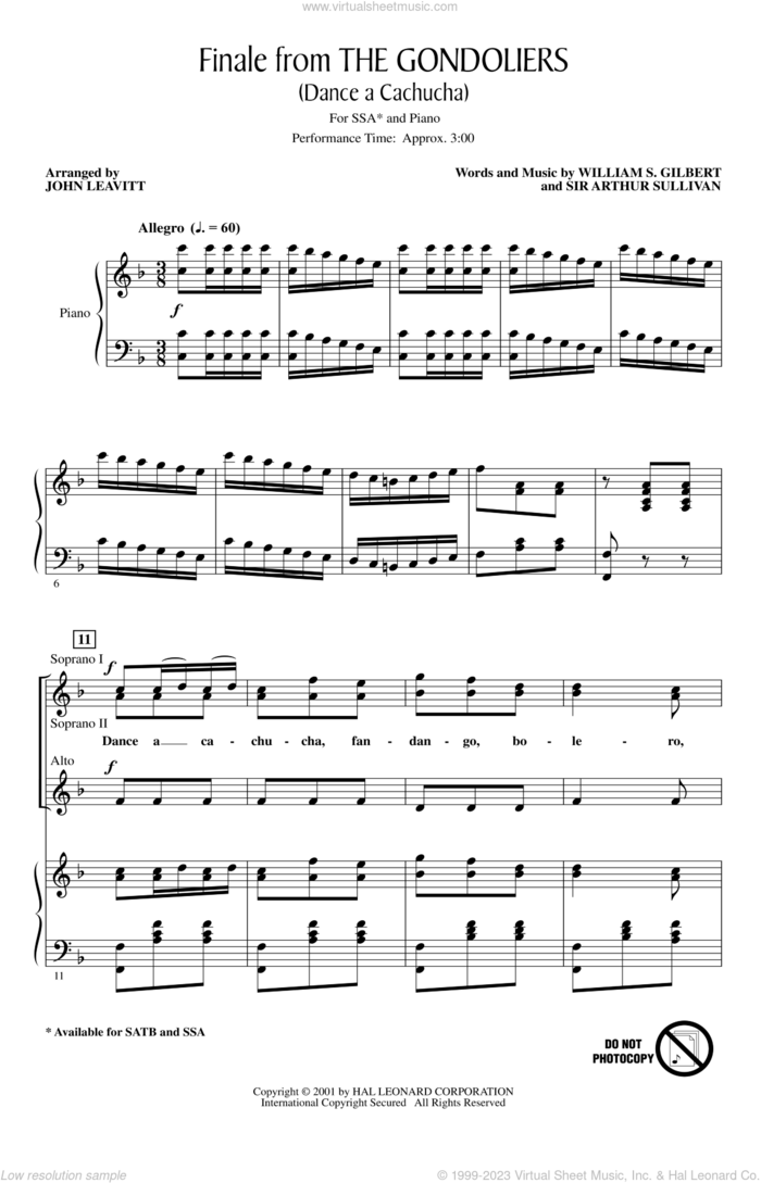 Finale from The Gondoliers (Dance a Cachucha) sheet music for choir (SSA: soprano, alto) by Arthur Sullivan, William S. Gilbert and John Leavitt, intermediate skill level