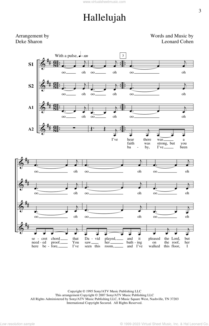 Hallelujah (arr. Deke Sharon) sheet music for choir (SSAA: soprano, alto) by Leonard Cohen and Deke Sharon, intermediate skill level