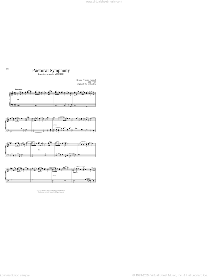 Pastoral Symphony sheet music for piano solo by George Frideric Handel, classical score, intermediate skill level