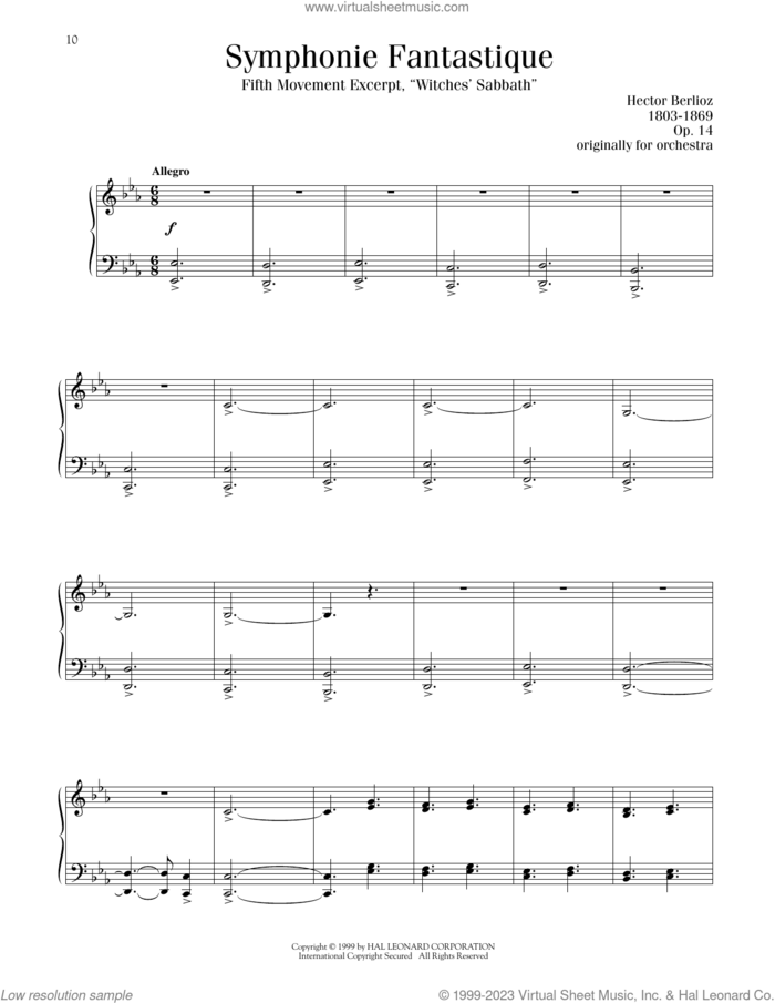 Witches' Sabbath sheet music for piano solo by Hector Berlioz, Blake Neely and Richard Walters, classical score, intermediate skill level