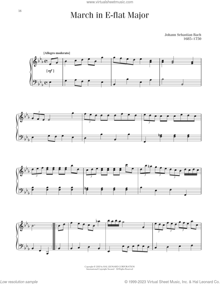 March In E-Flat Major, BWV App 127 sheet music for piano solo by Johann Sebastian Bach, classical score, intermediate skill level
