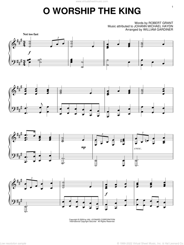 O Worship The King, (intermediate) sheet music for piano solo by Robert Grant, Johann Michael Haydn and William Gardiner, intermediate skill level