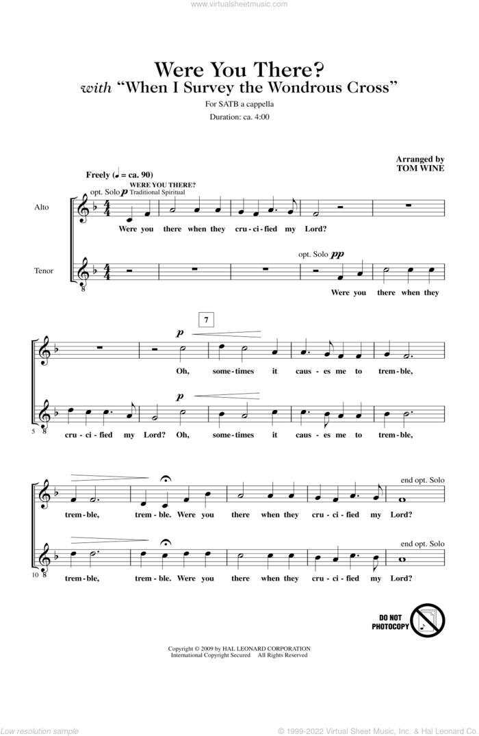 Were You There When They Crucified My Lord? sheet music for choir (SATB: soprano, alto, tenor, bass) by Tom Wine and Miscellaneous, intermediate skill level