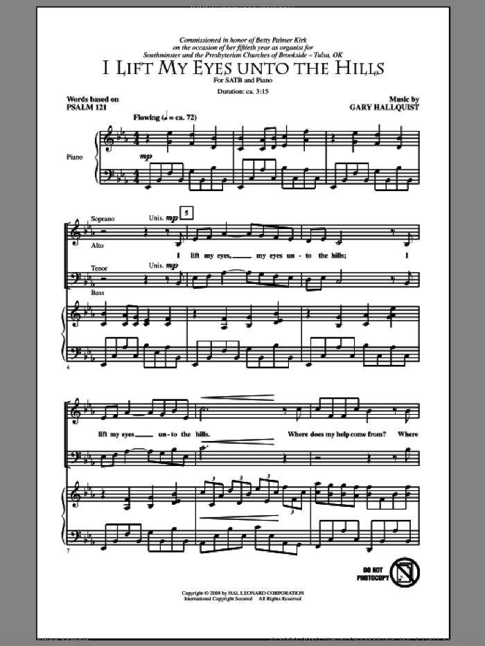 I Lift My Eyes Unto The Hills sheet music for choir (SATB: soprano, alto, tenor, bass) by Gary Hallquist and Miscellaneous, intermediate skill level