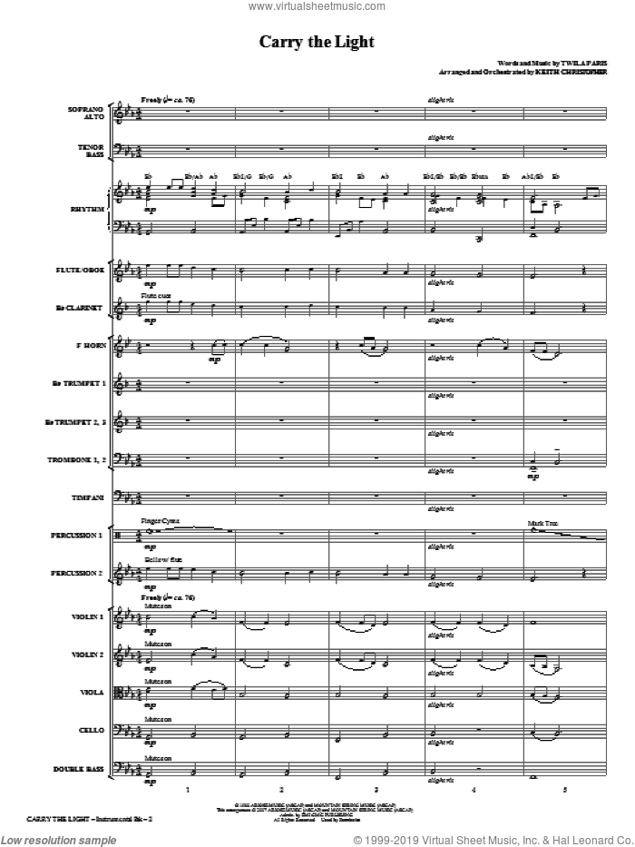 Carry The Light (COMPLETE) sheet music for orchestra/band (Orchestra) by Twila Paris and Keith Christopher, intermediate skill level