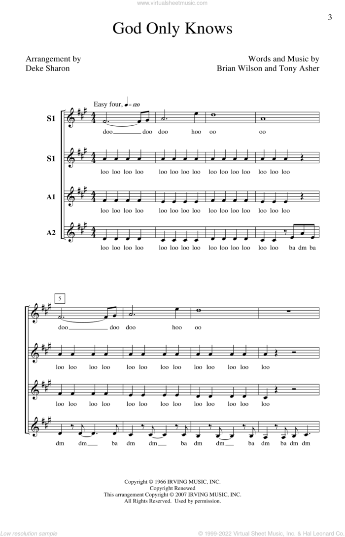 God Only Knows (arr. Deke Sharon) sheet music for choir (SSAA: soprano, alto) by Brian Wilson, Tony Asher, Deke Sharon and The Beach Boys, intermediate skill level