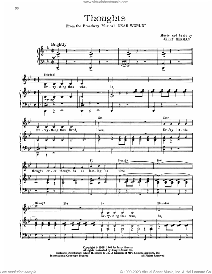 Thoughts (from Dear World) sheet music for voice, piano or guitar by Jerry Herman, intermediate skill level