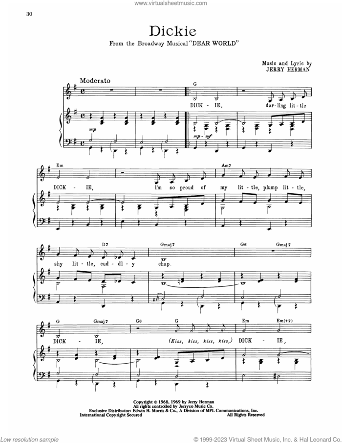 Dickie (from Dear World) sheet music for voice, piano or guitar by Jerry Herman, intermediate skill level